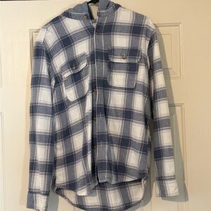 Blue and White Plaid Button-Up Shirt